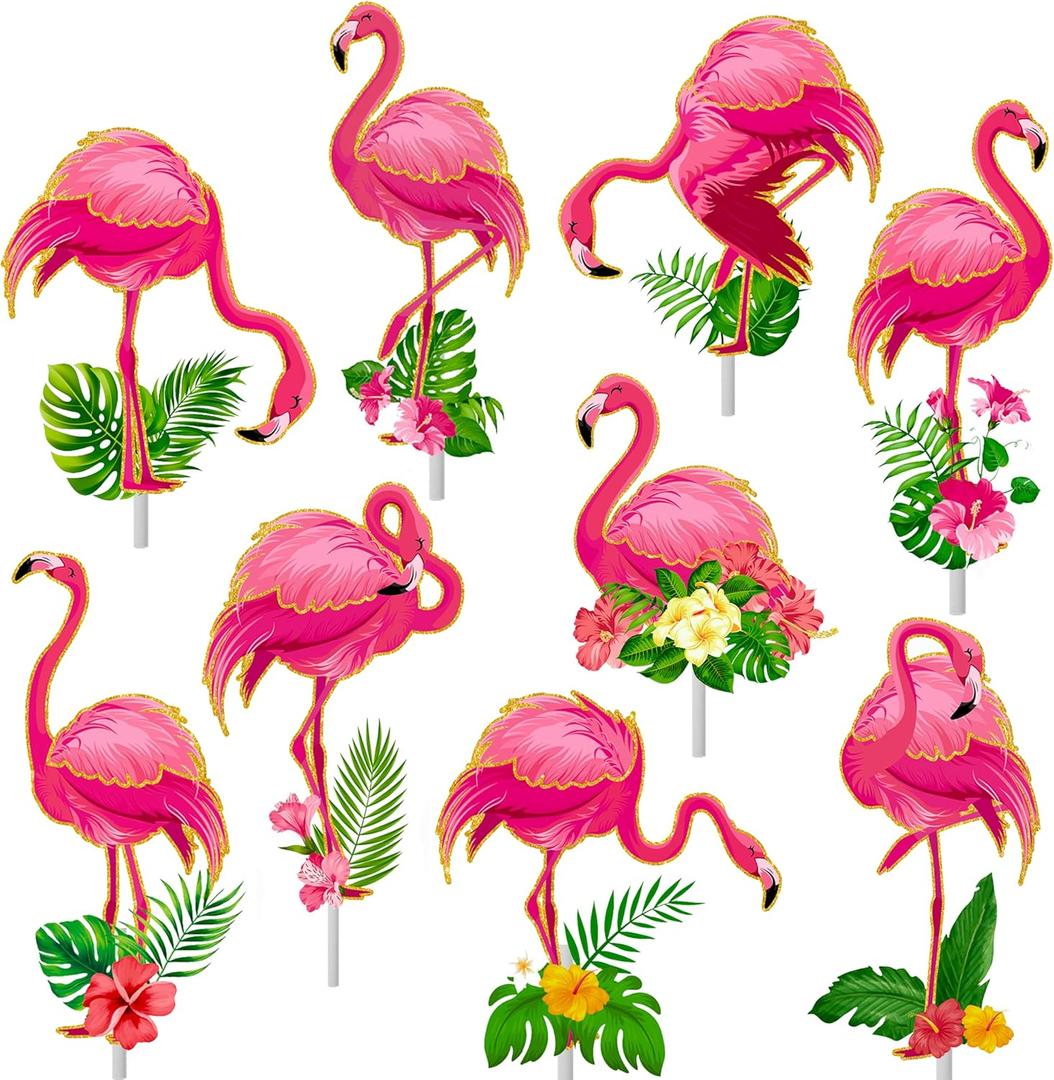 36pcs Glitter Pink Flamingo Cupcake Toppers Decoration Flamingo Themed Birthday Party Supplies Flamingo Party Cupcake Toppers Decorations for Hawaiian Tropical Theme Party Baby Shower Supplies