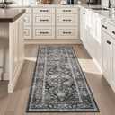 AMOAMI-2X6 Runner Rug-Washable Runners for Hallways-Soft Non Slip Bedside Rugs for Bedroom-Vintage Long Rug for Hallways Entryway Laundry Room Stair Kitchen Bathroom Dark Grey & Black