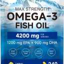 Omega 3 Fish Oil 4200mg per Serving (3 Softgels) - 2290mg Total Omega 3 (1200mg EPA & 900mg DHA) - 240 Softgels, 80-Day Supply - Wild Caught Burpless Lemon Flavor Dietary Supplement, Exp 05/17/2029