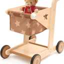 Asweets 2 in 1 Wooden Baby Walker Push and Pull Doll Stroller, Shopping Cart Learning Walker for Boys and Girls, Sit Stand Learning Toddler Toy (Brown)