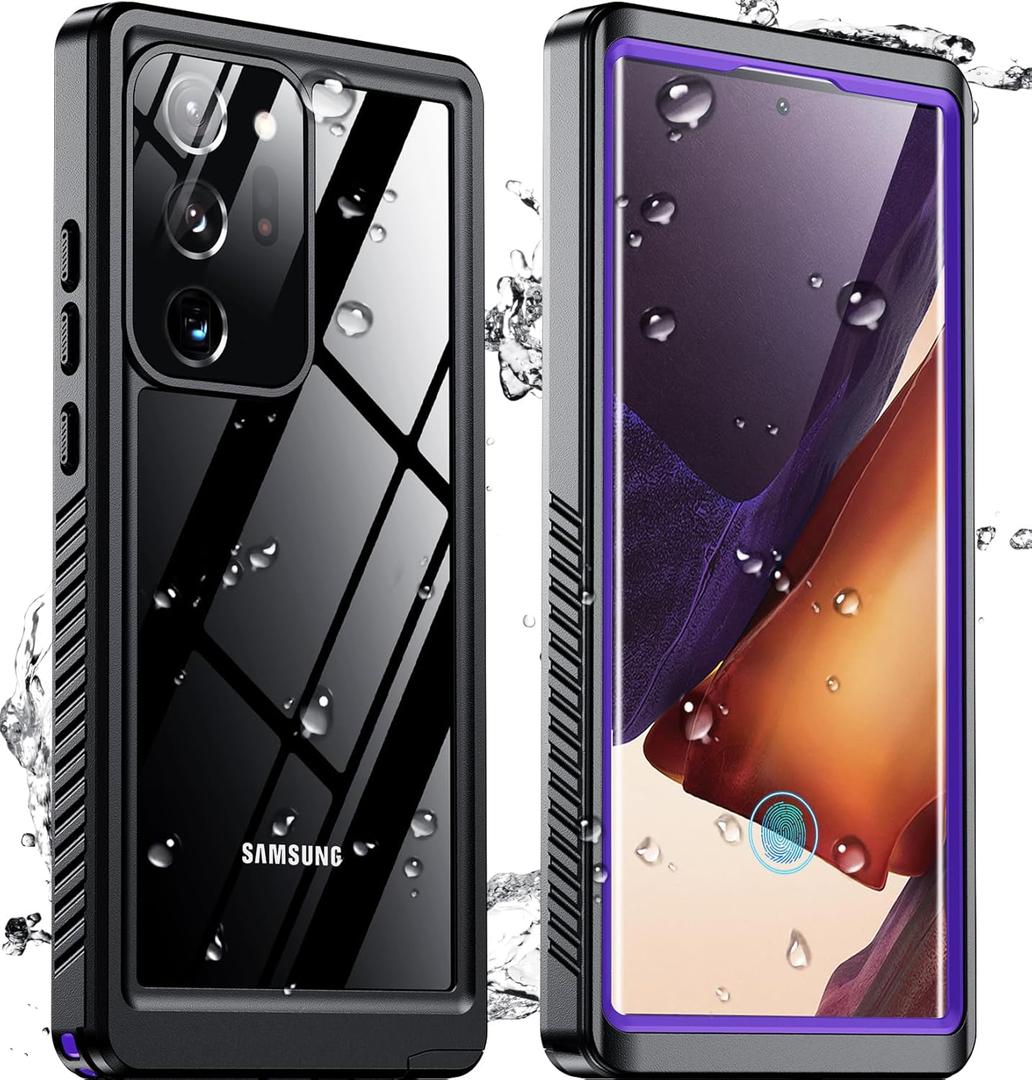 SPIDERCASE for Samsung Galaxy Note 20 Ultra Case Waterproof, [12FT Military-Grade Drop Protection] [IP68 Water Resistance] Full Body Heavy Duty Rugged Shock-Proof Case for Note 20 Ultra-Purple/Clear