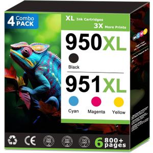 950XL 951XL Ink Cartridges Replacement for HP 950 951 Ink Cartridges Combo Pack Compatible with HP OfficeJet Pro 8100 8600 8610 8615 8620 Printer (4 Pack), 950 Black 951 Color, Updated With V17.2.1
