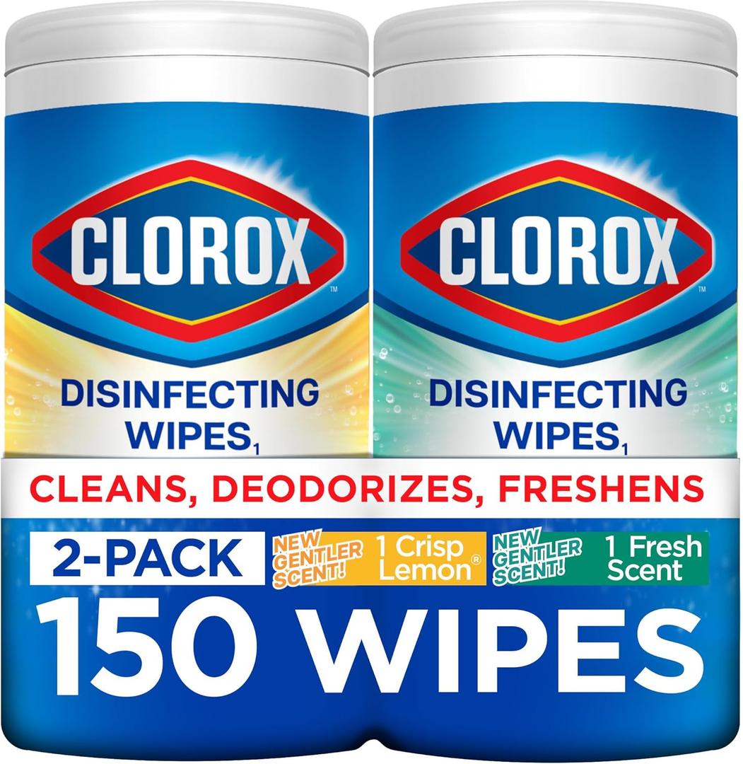 Clorox Disinfecting Cleaning Wipes for Spring Cleaning & Allergy Season, Bleach Free, Fresh Scent and Crisp Lemon, 75 Count Each, Pack of 2