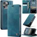 Wallet Case for iPhone 15 Pro Leather Wallet Flip Cover with Card Holder, Kickstand, Magnetic Closure, RFID Blocking TPU Shockproof Phone Case Compatible with iPhone 15 Pro, Blue-Green