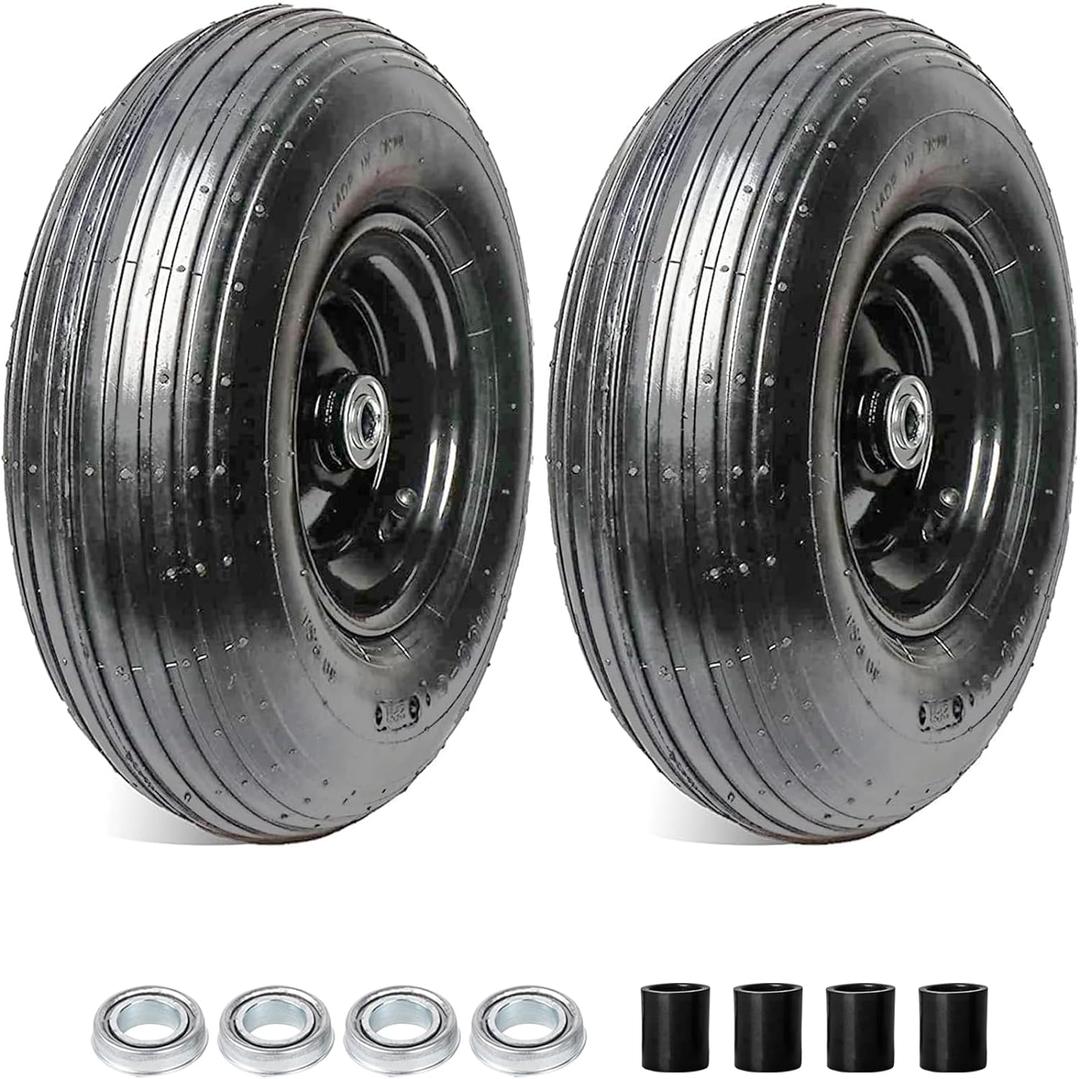 AR-PRO (2-Pack) 4.00-6" Tire and Wheel, 13" Pneumatic Tire and Rim for Wheelbarrow, 5/8" extra 3/4" Bearings and 1.75" Centered Hub, Fit for Most Garden Carts Hand Truck (Extra Nylon Spacers)