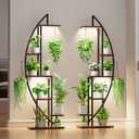 Soporte para plantas de interior con luces de crecimiento, estante alto de 6 niveles, soporte de metal de 63 pulgadas para plantas de interior, estante de exhibicin de media luna, 2 soportes