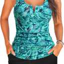 Tankini Two Piece with Shorts - Womens Tummy Control Swimsuit with Pockets Bathing Suit with V-Wire Boy Shorts Swimwear 2025 (Medium, Paisley)