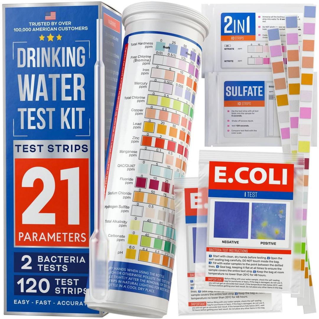 All-New 20 in 1 Drinking Water Testing Kit 120 Strips, Home Tap and Well Water Test Kit for Hardness, Lead, Iron, Copper, Chlorine, Fluoride