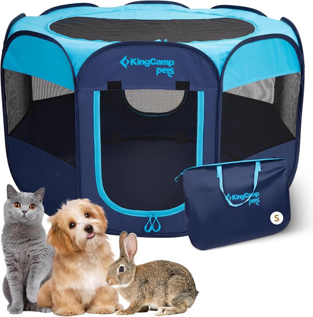 KingCamp Dog Playpen, Portable Foldable Cat Kitten Puppy Tent Crates 29"Pop Up Pet Playpen with Zippered Bottom & Cover for Indoor Outdoor Use (Small, Blue)