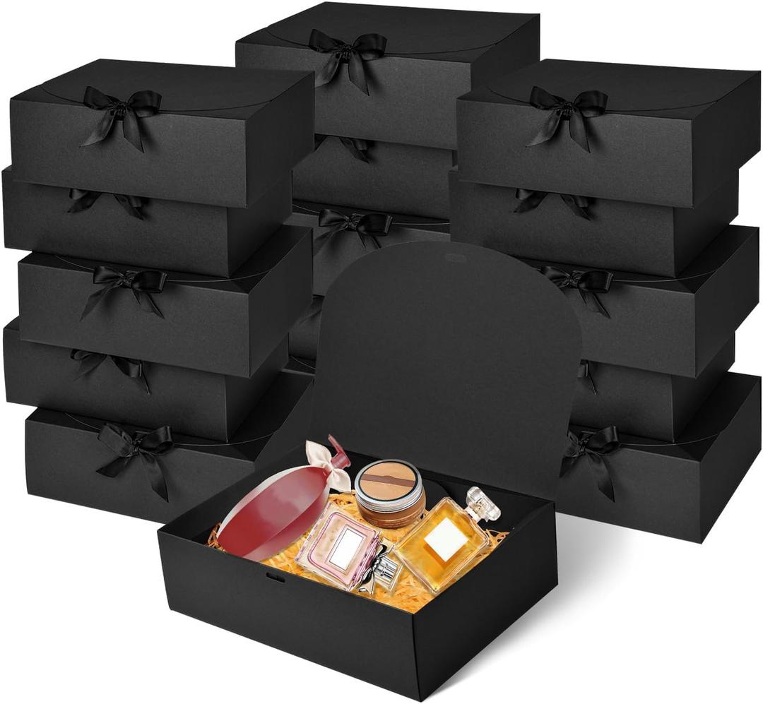 12Pack Black Gift Boxes with Lids, 129.83.1 Inch Groomsmen Proposal Box, Luxury Black Gift Box with Ribbon for Bridesmaid Box, Graduation, Christmas, Wedding, Birthday, Party
