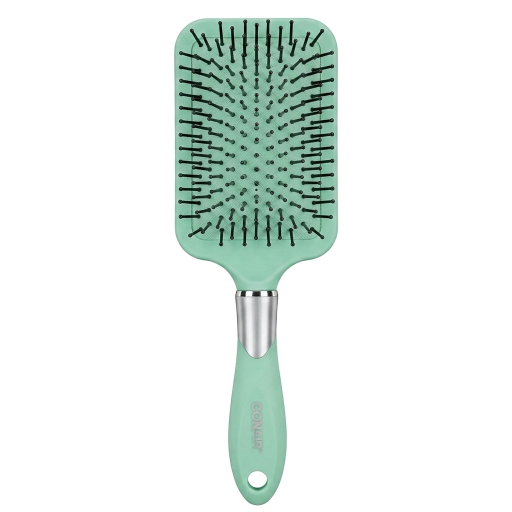 Conair Totally Smooth Ultra Paddle Brush, Wide Detangling Hair Brush with Ball-Tipped Bristles and Flexible Cushion Base, Ideal for Thick Hair, Green