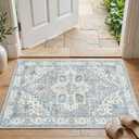 jinchan Oriental 2x3 Rug for Entryway - Machine Washable Non-Slip Doormat Ultra-Thin Low-Pile Small Vintage Floral Distressed Accent Rug for Entrance Bedroom Kitchen Bathroom (2x3ft, Grey/Blue)