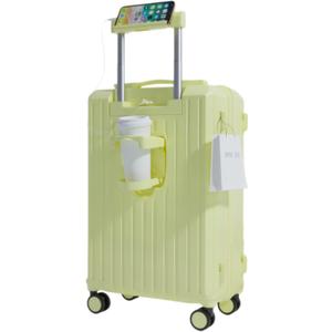 Carry-on Luggage with Cup Holder & USB Charging Port, Hard Side Luggage with Spinner Wheels, Lightweight Luggage for Travel, Business, School (Yellow, Carry-On 20-Inch)