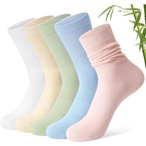 FITRELL Women's Soft Bamboo Rayon Dress Socks, Thin Breathable Calf Crew Scrunch Socks for Casual Trouser 5 Pairs (M)