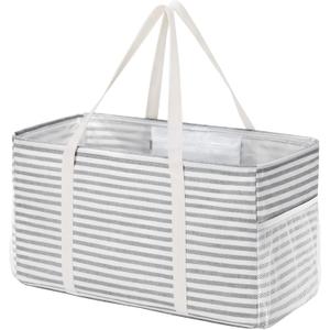Lifewit Extra Large Tote Bag, Reusable Grocery Bags with Metal Wire Frame and Handles, Standing Utility Foldable Shopping Bags for Storage, Picnics, Beach, Laundry, Car, 46L, 1 Pack, Gray (Grey)