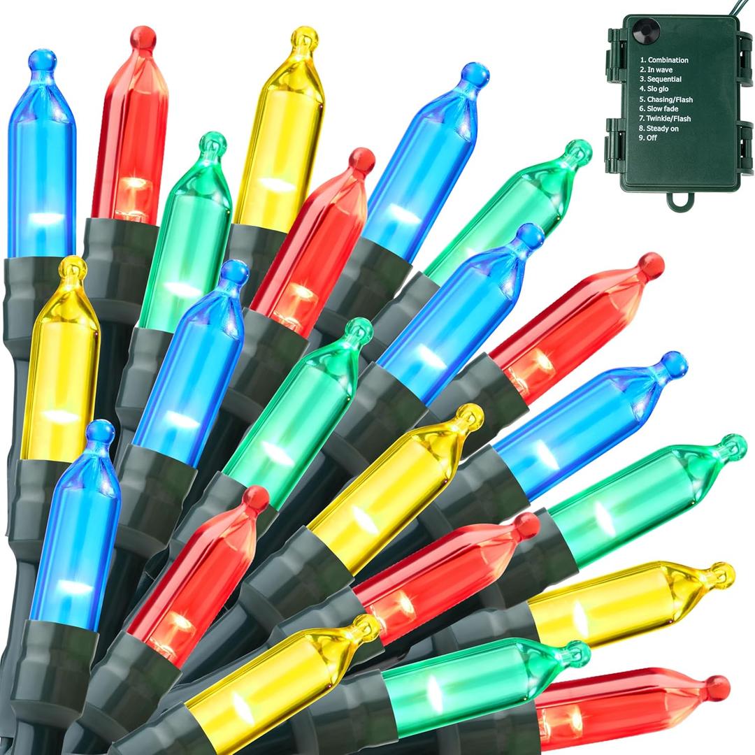 Joiedomi LED Christmas String Lights,250 Count 32.6FT Battery Operated Christmas Tree Fairy Lights with 8 Modes,Multifunction Green Wire for Xmas Decor Party Holiday House,Multicolor (17.3ft)