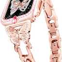 wipalor Compatible with Apple Watch Band 44mm+Gemstones Case, Lightweight for Women, Easy Adjustable Bracelet, Shiny Diamond on Butterfly, Jewelry Metal Strap for iWatch Series 6 5 4 SE(Rose Gold)