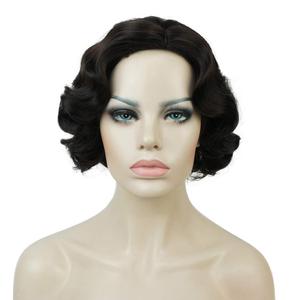 Lydell Vintage Cosplay Party Wig Short Finger Wavy Flapper Hairpiece +Free Wig Cap (Dark Brown)