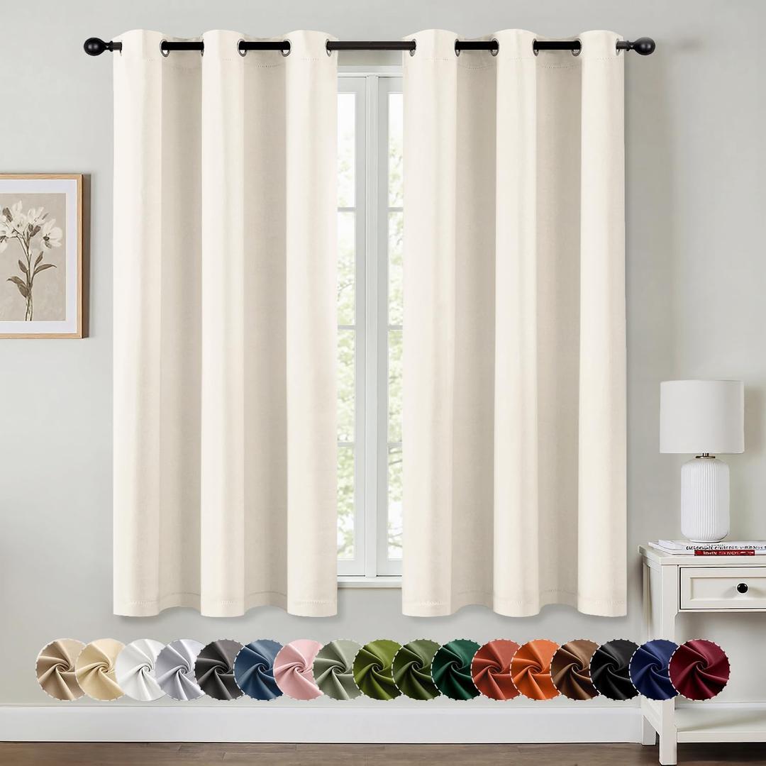 MIULEE Beige White Blackout Curtains for Bedroom Living Room 63 Inches Long 2 Panels, Thermal Insulated Room Darkening Drapes Grommet Noise Reducing Light Blocking Window Treatments 40x63 Inch