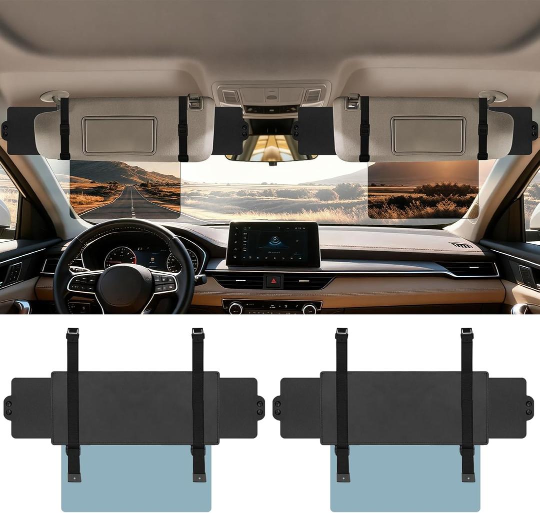 Veharvim Sun Visor Extender for Car (Polarized, UV400, PC Lens, 2 Side Sunshade), Car Visor Extender Sun Blocker, Visor Extender Attachment, Anti-Glare Sun Visor Accessory for Safe Driving (2 Pack) (Black)