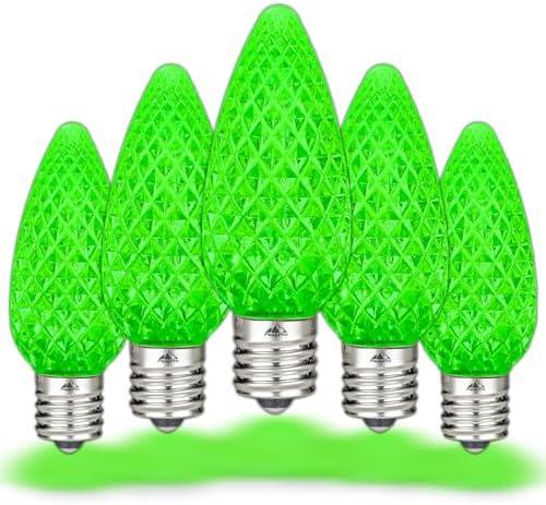 Novelty Lights C9 Diamond Faceted Christmas Light Bulbs, Green LED Outdoor Lights (25 Pack) for String Lights
