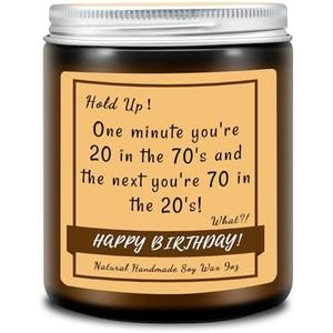 Homsolver 70th Birthday Gifts for Women Men, 70th Birthday Candle Gifts, Funny Birthday Gift Ideas for 70-Year-Old Women Men - Lavender Scented Handmade Candles