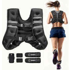 PACEARTH Weighted Vest,4lb/6lb/10lb/12lb/16lb/20lb/25lb/30lb Weight Vest with Reflective Stripe, Body Weight Vests Adjustable for Men, Women Workout, Strength Training, Running, Walking, Jogging (Black Set) PACEARTH Weighted Vest,4lb/6lb/10lb/12lb/16lb/20lb/25lb/30lb Weight Vest with Reflective Stripe, Body Weight Vests Adjustable for Men, Women Workout, Strength Training, Running, Walking, Jogging (Black Set)