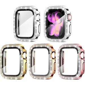Goton 4-Pack Bling Case for Apple Watch Series 11/10 Screen Protector Case 42mm, Women Glitter Diamond Rhinestone Protector for iWatch Cover Accessories 42 mm (Silver+Gold+Rose Gold+Pink( Glass))