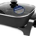Elite Gourmet EG6201 Extra Deep 12"x12"x3.2" (7.5Qt.) Scratch Resistant Dishwasher Safe, Non-stick Electric Skillet with Glass Vented Lid, Adjustable Temperature, Black