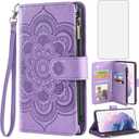 Asuwish Phone Case for Samsung Galaxy S22 Plus S22+ 5G Wallet Cover with Tempered Glass Screen Protector and Flip Credit Card Holder Stand Cell Accessories S22+5G S22plus 22S + S 22 22+ Women Purple