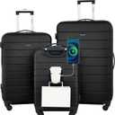 Wrangler Smart Luggage Set with Cup Holder and USB Port, Black, 3 Piece Set