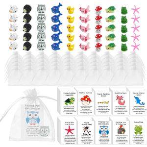 50 Sets Employee Appreciation Gifts Bulk, Animal Pun Note Cards Inspirational Pocket Favors Staff Appreciation Gifts, Resin Animals Thank You Gift Bulk for Coworkers, 50 PCS