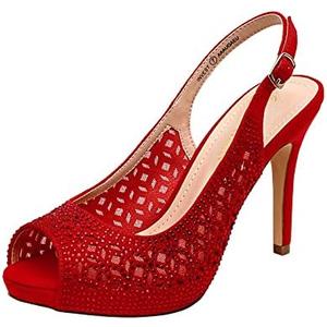 DREAM PAIRS Women's High Heels Platform Dress Rhinestones Peep Toe Pumps Shoes, Size 8