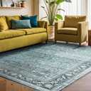 OPPODREAM Vintage Teal Area Rugs 9x12, 9 x 12 Retro Washable Rug Non Slip, Low-Pile Faux Wool Carpet, Soft Distressed Floor Mat for Living Room, Bedroom, Office, Dorm, Dinning Room, Big & Large