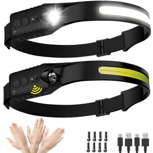 Headlamp Rechargeable (2-Pack), LED Head Lamp Flashlight, 230 Wide Beam Headband Light, 400 Lumen Super Bright, Waterproof Headlight, 5 Modes for Running, Fishing, Hiking, Camping (Black)