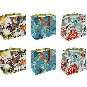 Earthwise Reusable Grocery Shopping Bags Extremely Durable Multi Use Large Stylish Fun Foldable Water-Resistant Totes, (Designs May Vary) 6 Packs 