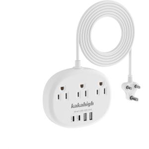 India to US Plug Adapter, India Plug Adapter with 3 American Outlets 4 USB Ports (2 USB-C) Total 24W, Type D Travel Adapter for USA to India Bangladesh Maldives Nepal Pakistan