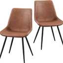 Yaheetech Dining Chairs Set of 2 Upholstered Mid Century Faux Leather Kitchen Chairs with Metal Legs for Dining Room, Brown (Set of 2, Brown)