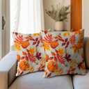 Pumpkin Fall Pillow Covers 18x18 Set of 2 Orange Beige Autumn Thanksgiving Pillow Cases Maple Leaf Print Outdoor Decorative Holiday Cushion Cover Rustic Decoration Farmhouse Home Sofa Couch Bed Decor