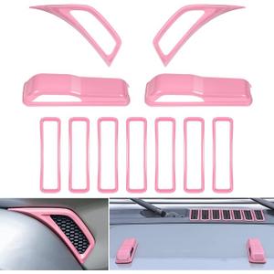 Bonbo Hood Vents & Engine Hood Hinge & Side AC Vent Outlet Trim Exterior Accessories fit for Jeep Wrangler JL JLU Sports Sahara Freedom Rubicon Unlimited Gladiator JT 20182023 11PCS (Pink)