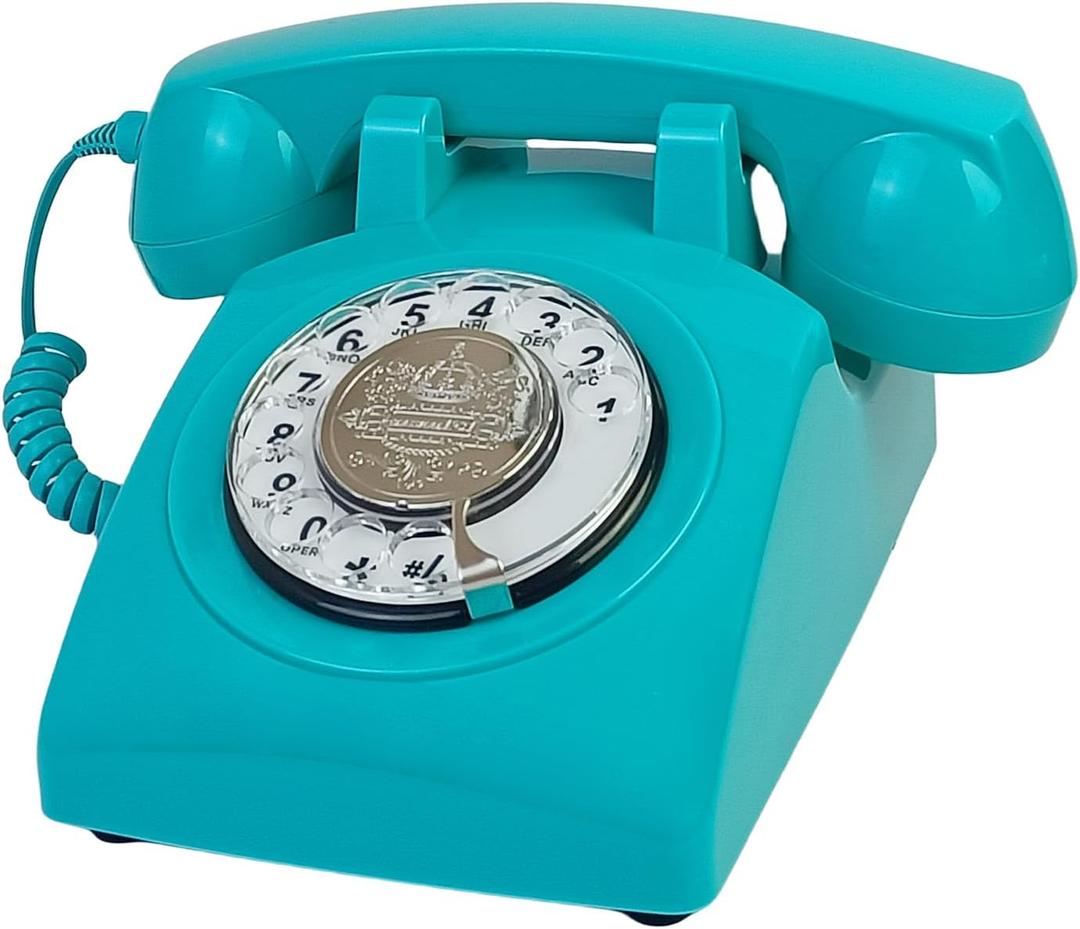 TelPal Retro Landline Phone, Corded Antique Vintage Phone with Old Fashion Rotary Dial Keypad, Decorative Classic 80s Phone for Gift (Blue)