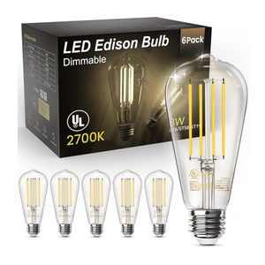 TJOY Edison Light Bulbs 60W Equivalent, Dimmable Vintage LED Light Bulbs, E26 Medium Base, Warm White 2700K, ST58, 8W, 800LM, 80+ CRI, Antique Decorative Filament LED Bulb, Clear Glass, 6 Pack