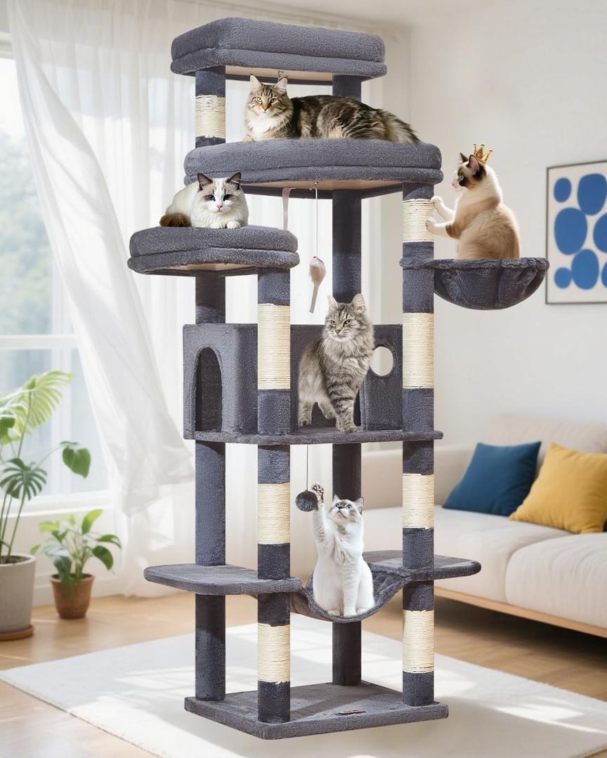 Taoqimiao Heavy-Duty Cat Tree, 71 in Cat Tower for Large Cats 20lbs+