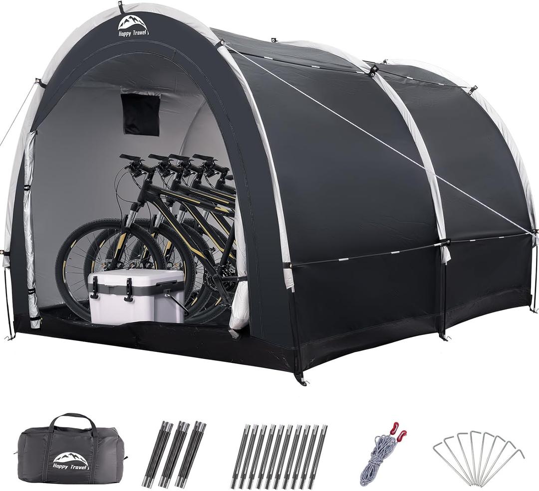Happy Travel Bike Storage Tent Shed, Outdoor Waterproof Bicycle Covers Shelter with Window for 2-8 Bikes,Oversized Outside Portable Sheds for Lawn Mower,Garden Tools, Arch-8x7x5.6ft