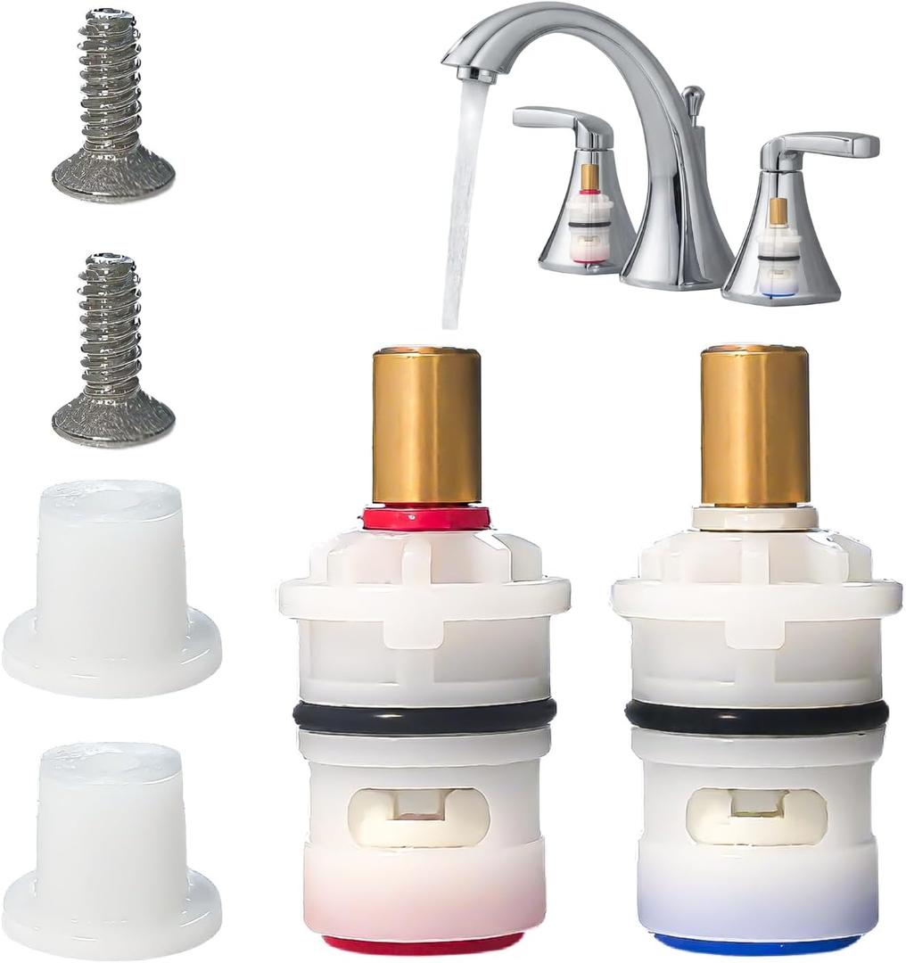 1 Pair Ceramic Stem Disc Faucet Cartridge,With 2 Screws and Protective Caps,Compatible with 9608020 9608060 48/143/149 Series,Universal for Bathroom,Kitchen Sink Faucets