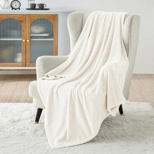 Bedsure Gentle Soft Fleece Blanket Twin Size Cream - 300GSM Lightweight Plush Fuzzy Cozy Soft Warm Blanket for Bed, Sofa, Couch, Travel, Camping, 60x80 inches