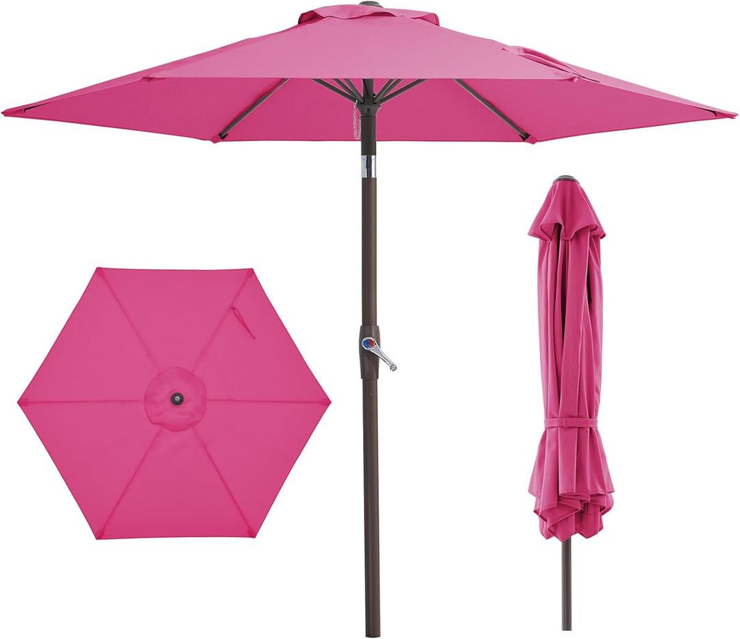 JEAREY 7.5FT Patio Umbrellas Outdoor Pool Umbrella Table Market Umbrella with 6 Ribs, Tilt Button for Deck Backyard Garden,Rose Pink