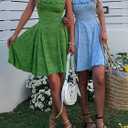 Women Spaghetti Straps Dress Summer Cute Dresses Corset Square Neck Short Flowy Mini Sundresses for Vacation (Blue, L)