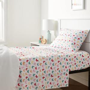 Amazon Basics Kid's Butterfly Friends Soft Easy-Wash Microfiber 3-Piece Sheet Set, Twin, Multi-Color Butterflies, Printed