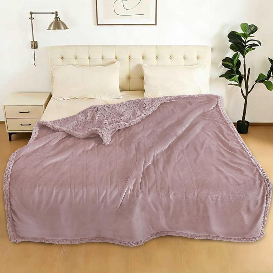 Electric Heated Blanket Full Size 72" x 84" - 5 Heat Settings & 10H Auto-Off, Microplush Flannel & Sherpa Lining, Machine Washable, Overheat Protection, Ideal Gifts for Home/Bedroom/Sofa, Purple